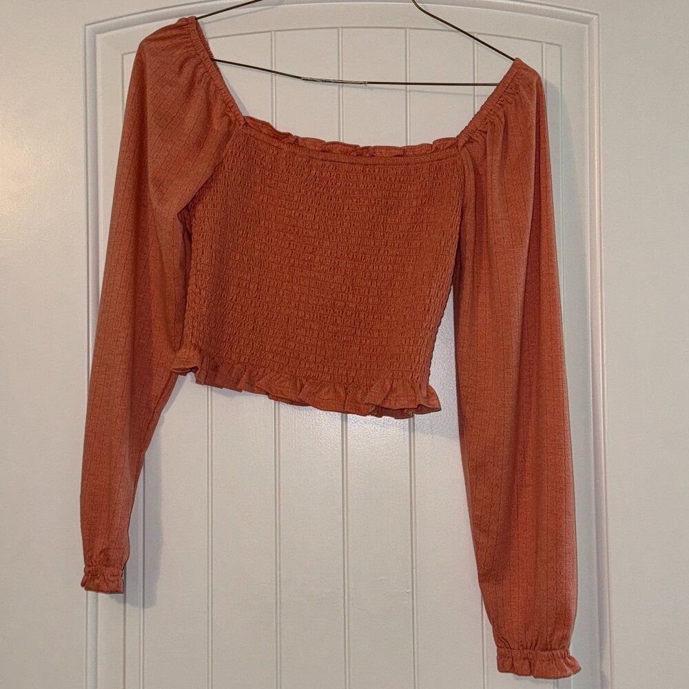 Peachy/Pink crop top, long sleeve, only worn once